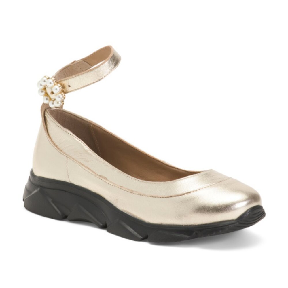 NEW FREE PEOPLE Leather Adventure Ballet Sneakers in gold for women 0126 4m2 - Picture 5 of 8